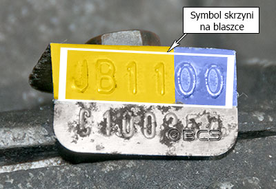 Symbol skrzyni biegów JB1 na blaszce 4